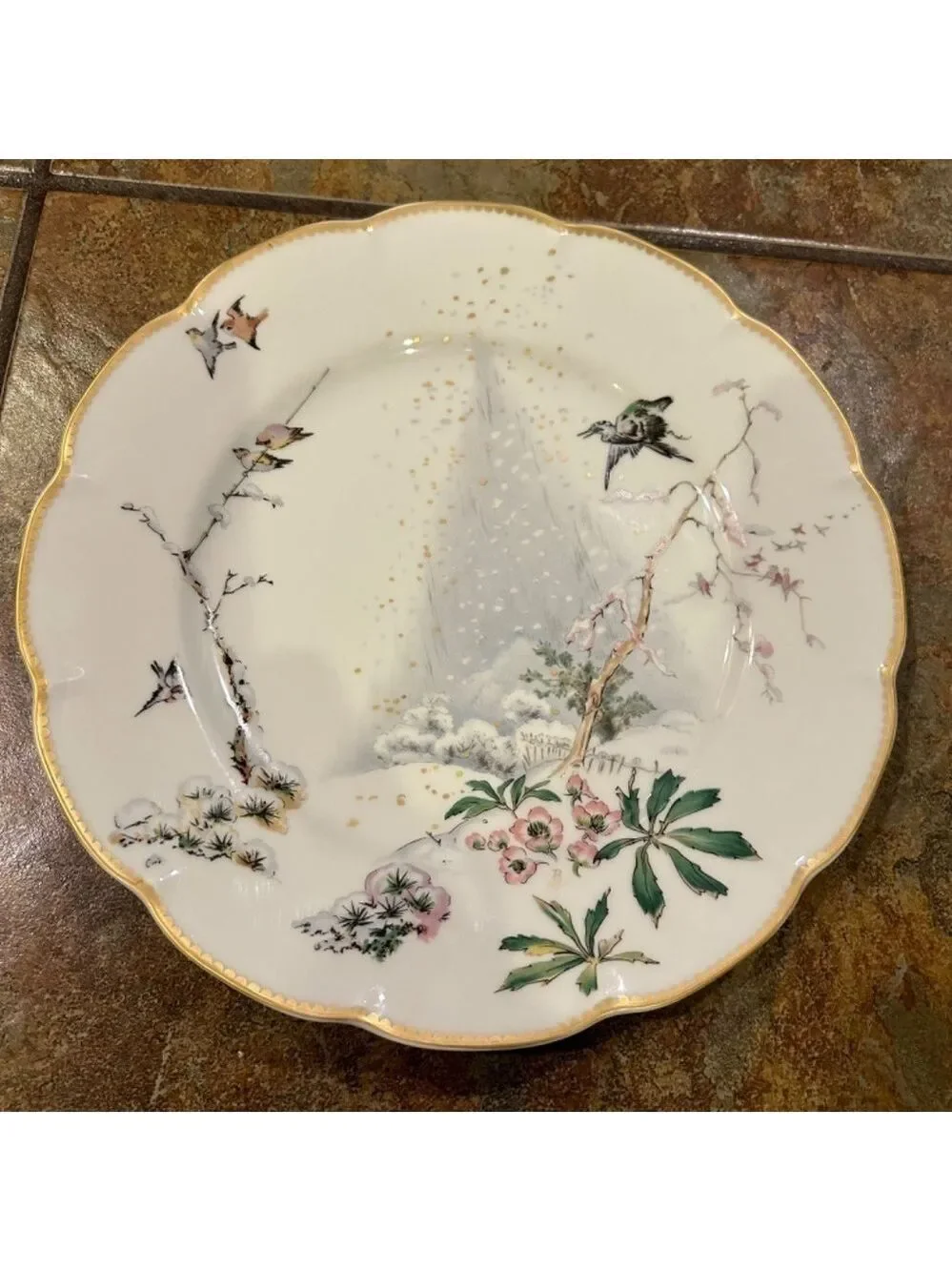 Haviland Limoges “Hiver” Theatre des Saisons Dinner Plate 10” No Flaws Gold Edge